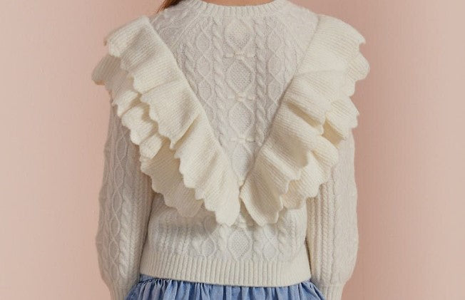 STEPH RUFFLE FRONT CABLE KNIT SWEATER(12-16Y)