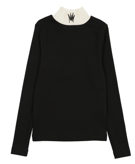 ANN OF NAN BLK FLOCKING MOCK NECK(2-12Y)