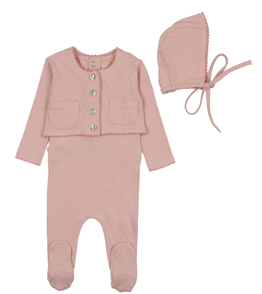 BEE & DEE PERFECT POINTELLE OUTFIT W/CARDI(1M-9M)