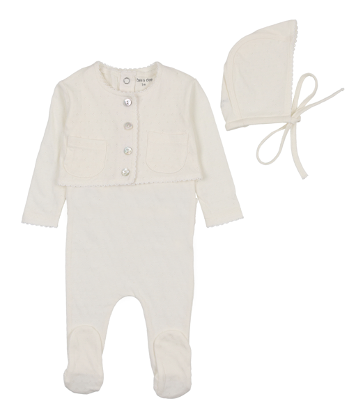 BEE & DEE PERFECT POINTELLE OUTFIT W/CARDI(1M-9M)