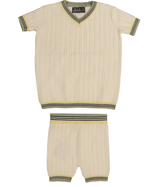 BELATI V NECK TRIM KNIT 2PC SET (12M-4Y)