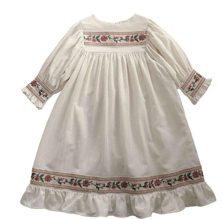 BELLE CHIARA EMBOIDERED BORDER DRESS(2-S)