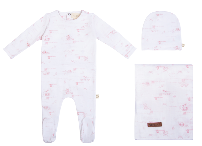 CITRINE TEA PARTY SWADDLE SET (3M-6M)