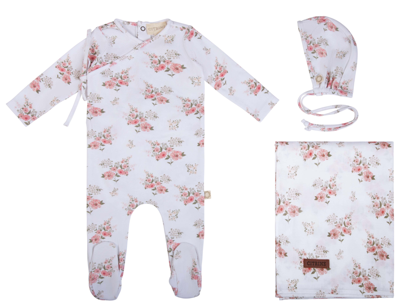 CITRINE VINTAGE FLORAL SWADDLE SET (3M-6M)