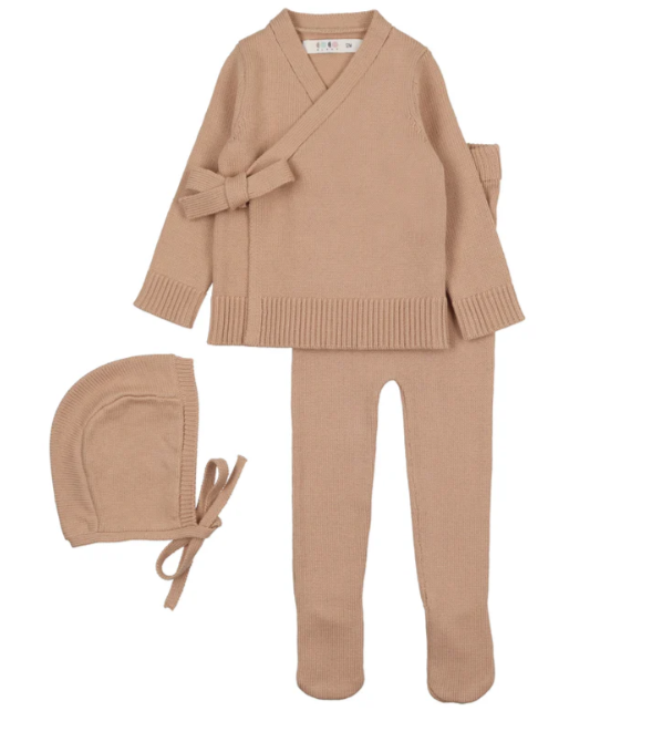 Coco blanc Knit Baby Set with Bonnet MAUVE