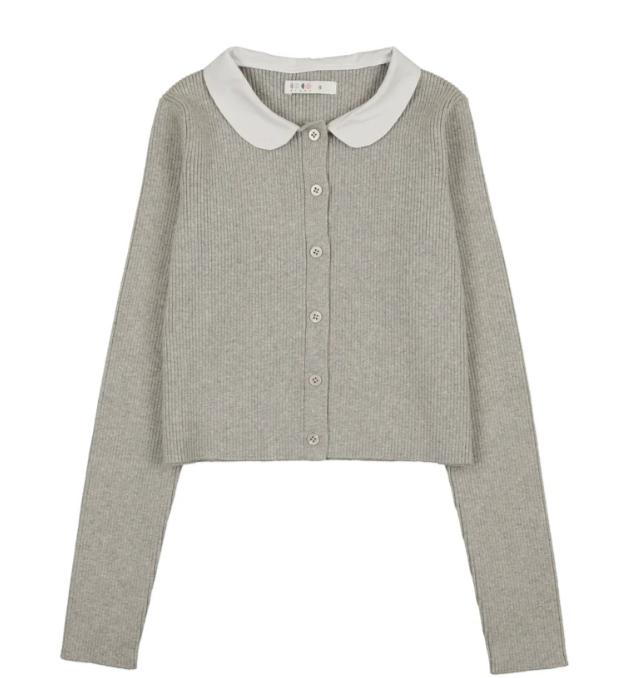 Coco Blanc Peter Pan Ribbed Cardigan Coco Blanc Peter Pan Ribbed Cardigan