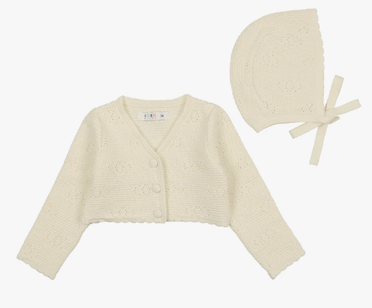 Coco blanc Scalloped Cardigan with Bonnet
