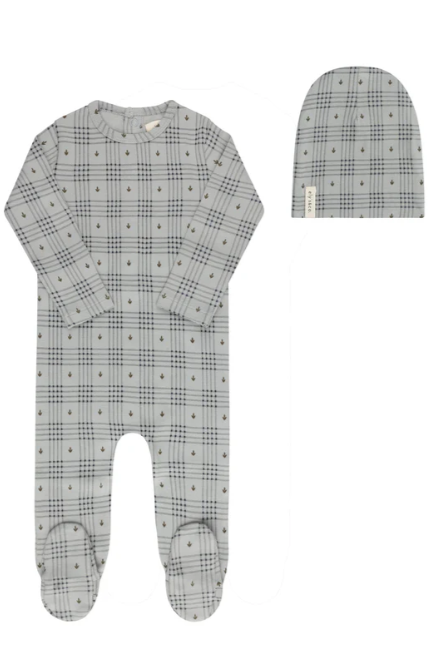 ELY & CO FLORAL PLAID FOOTIE W/BEANIE (3M-9M)