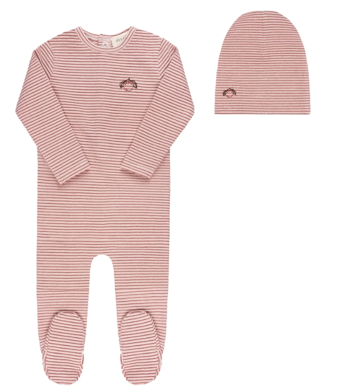 ELY & CO METALLIC STIPE FOOTIE W/BEANIE (1M-9M)