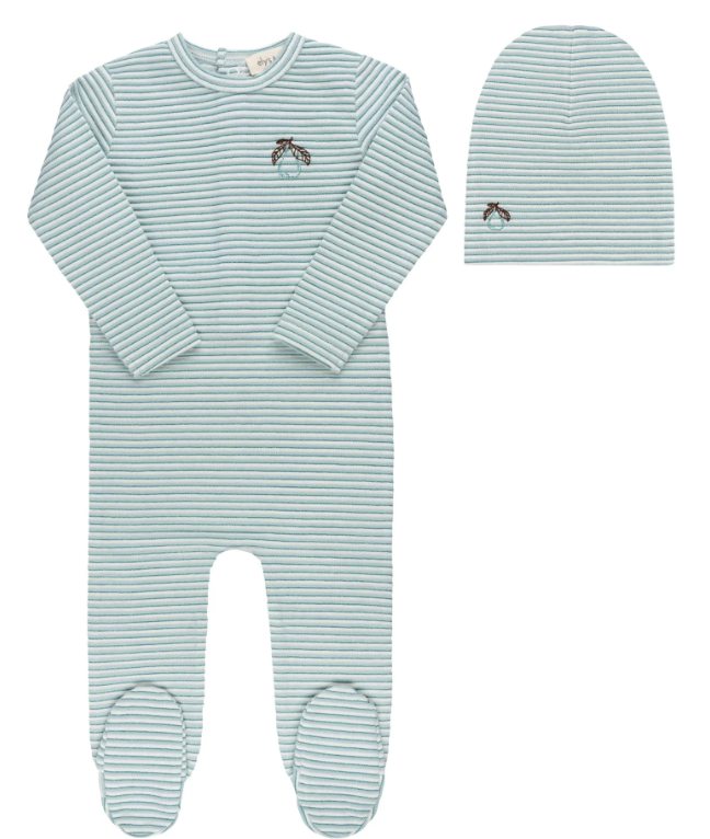 ELY & CO METALLIC STIPE FOOTIE W/BEANIE (1M-9M)