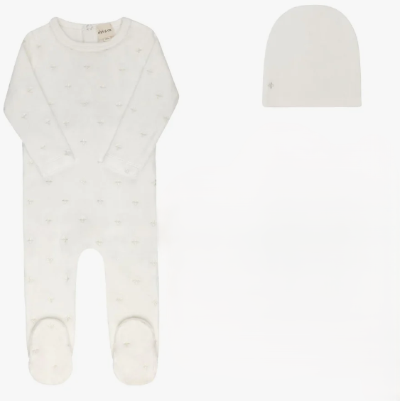 ELY & CO VELOUR EMB FLORAL FOOTIE W/BEANIE(3M-9M)