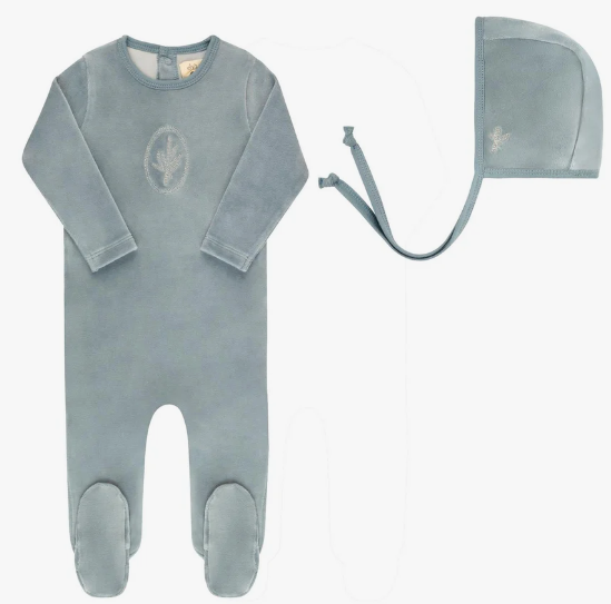 ELY & CO VELOUR FLORAL FOOTIE W/BONNET (3M-6M)