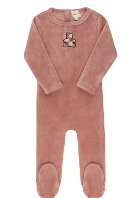 ELY & CO VELOUR PLAID BEAR FOOTIE (3M-18M)