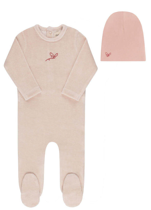 ELY & CO VELOUR STRIPE FOOTIE W/BONNET (3M-9M)