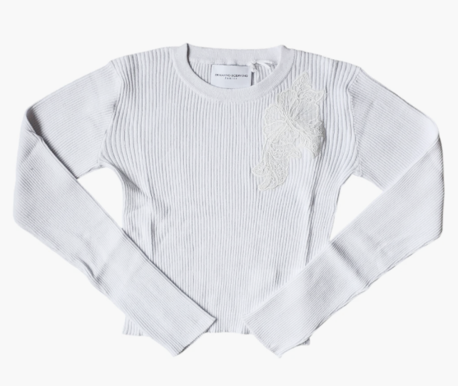 ERMANNO SCERVINO LS KNIT RIB LACE TOP (12-16A)