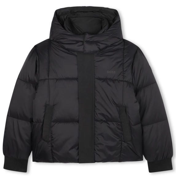 HUGO BOSS ブラック ダウンジャケット BOSS - Cotton-blend zip-up sweatshirt with padded front - Black