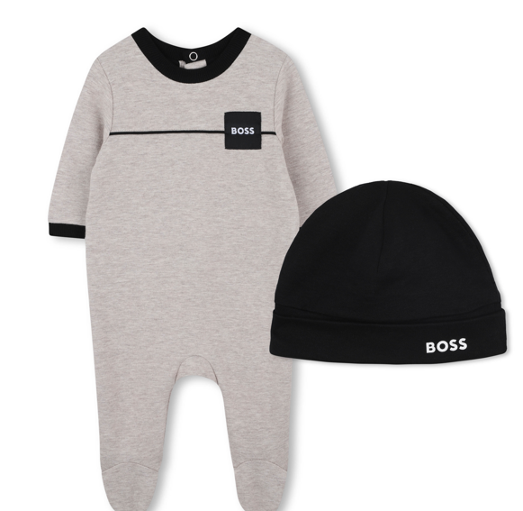 HUGO BOSS FOOTIE & HAT SET (3M-9M)