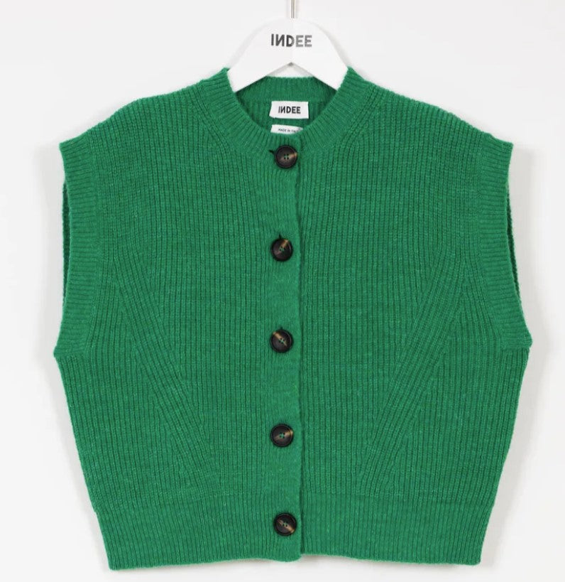 INDEE KNITTED SLEEVLES CARDIGAN(10-M)