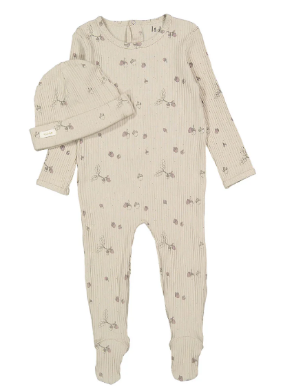 LADIDA ACORN PRINT STRETCHIE W/HAT (3M-9M)