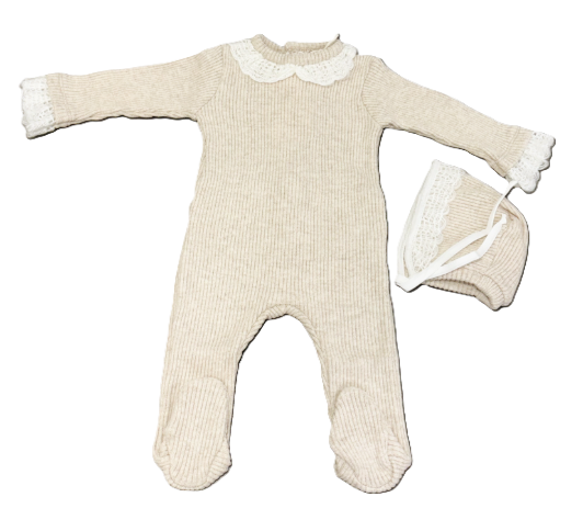 LATTE BABY CROCHET COLLAR ONESIE W/HAT(3M-6M)
