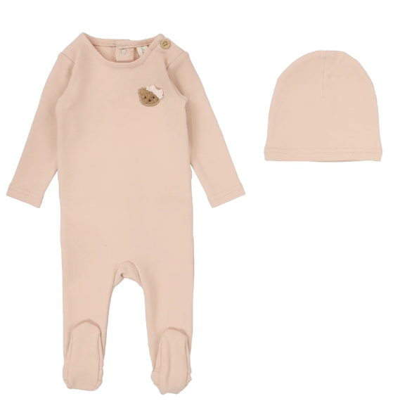 LILETTE BEAR APPLIQUE FOOTIE SET (3M-9M)