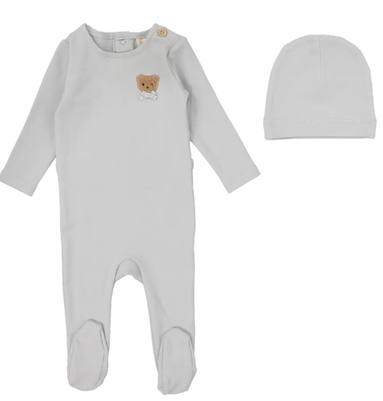 LILETTE BEAR APPLIQUE FOOTIE SET (3M-9M)