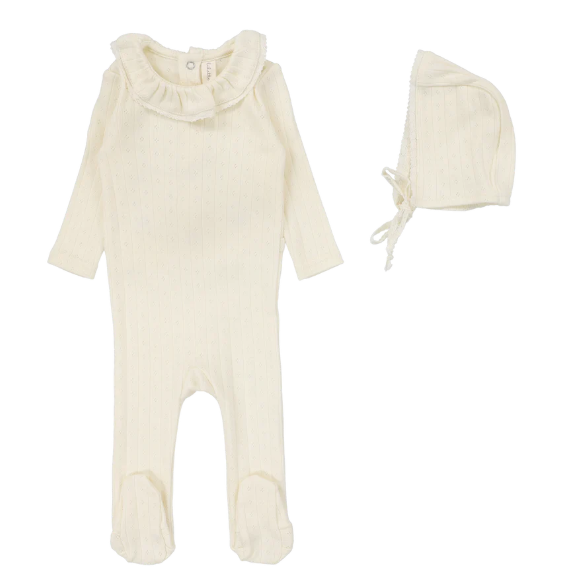 LILETTE FINE POINTELLE COLLAR FOOTIE SET (3M-6M)