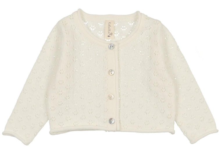 Lilette Knit Pointelle Cardigan & Bonnet - Taupe Lilette Knit Pointelle Cardigan & Bonnet - Taupe