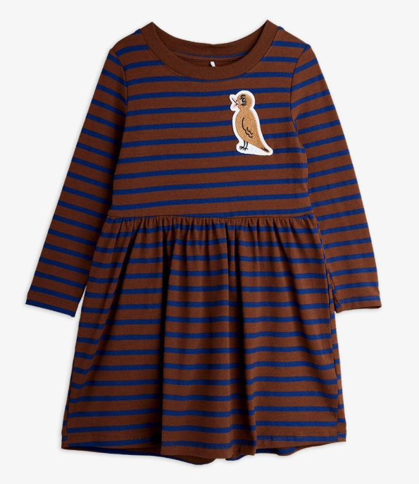 MINI RODINI LS STRIPE BIRD DRESS (1.5-11Y)