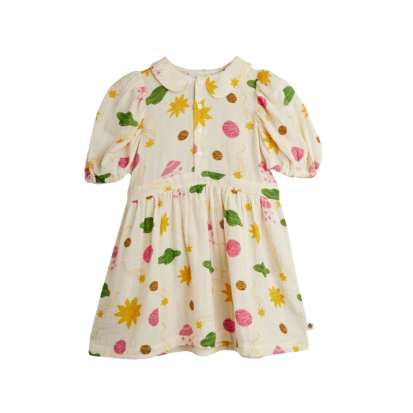 mini rodini dress MINI RODINI SPACE WOVEN SS DRESS (1.5Y-9Y) 3-5Y / OFFWHITE