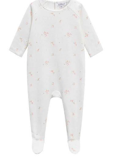 Oubon Floral Footie with Hat - Off White Oubon Floral Footie with Hat - Off White