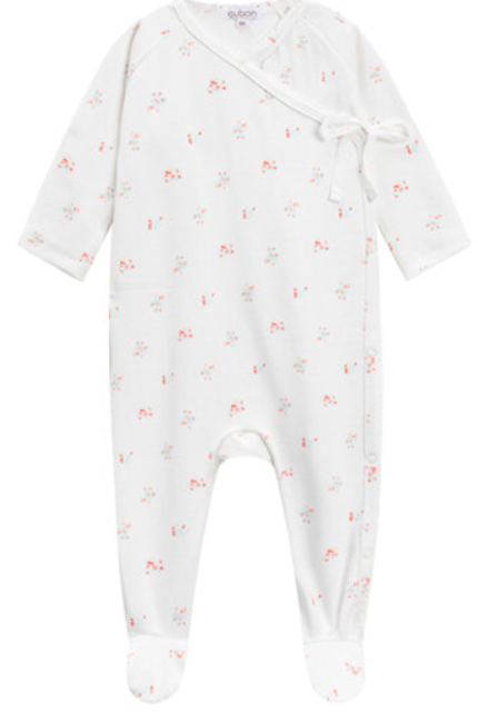OUBON RED FLORAL PRINT FOOTIE (1M-9M)
