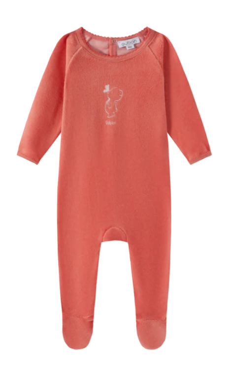 OUBON VELOUR BEAR PRINT GIRLS FOOTIE (12M-18M)