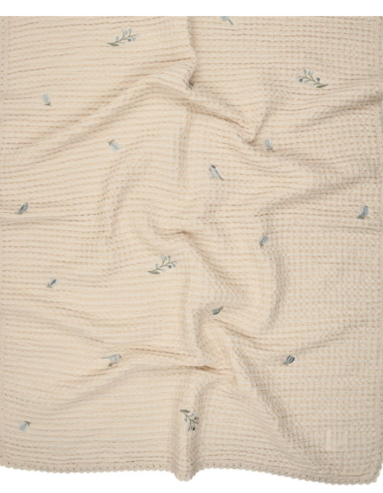 PELUCHE EMB BIRDS/FLORAL WAFFLE BLANKET(OS)