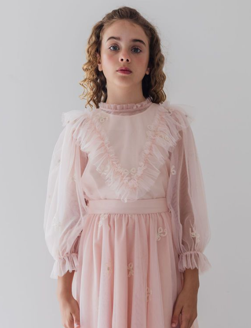 PETITE AMALIE EMB BOW TULLE BLOUSE(12-18Y)