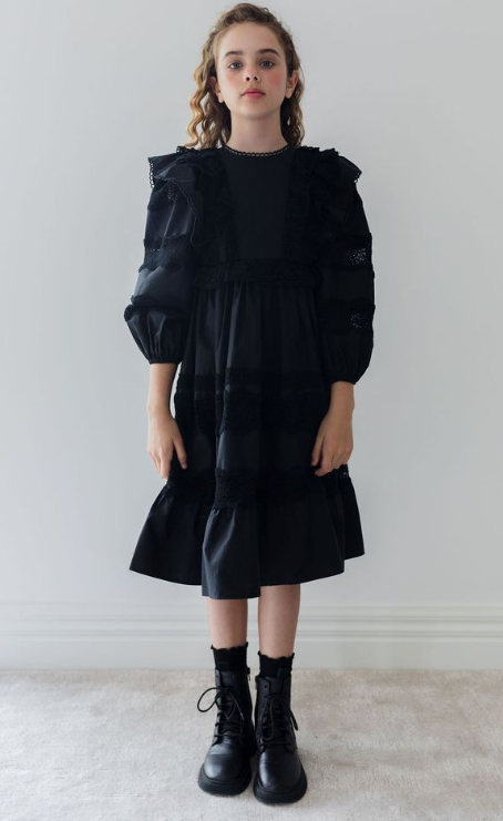 PETITE AMALIE POPLIN LACE RUFFLE DRESS(4-16Y)