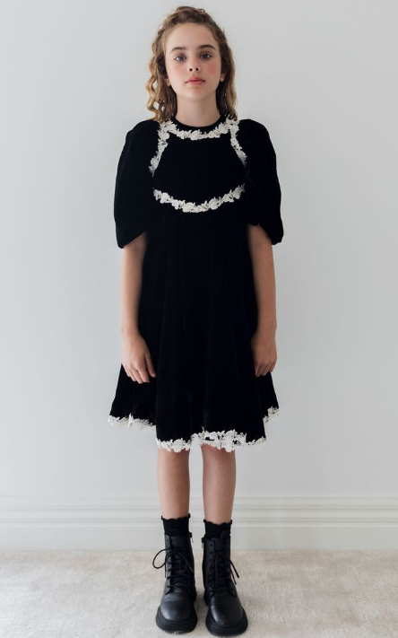 PETITE AMALIE ROSE LACE VELVET DRESS (10-18Y)