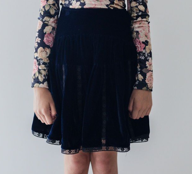 PETITE AMALIE VERTICAL LACE VELVET SKIRT(10-18Y)