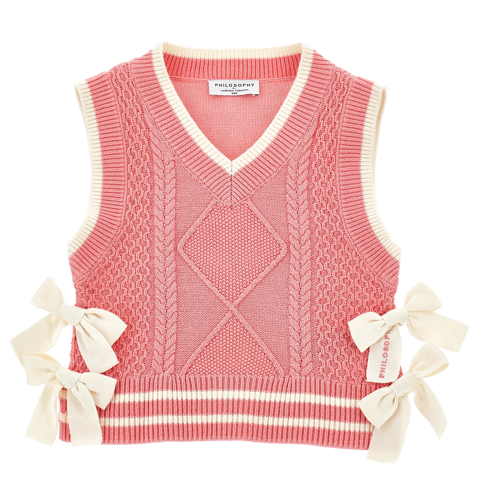 ベスト/ジレ PINK / COMPACT KNIT VEST WITH SHIRT Kid 2-Piece Button-Front Shirt & Sweater Vest Top - Pink/White
