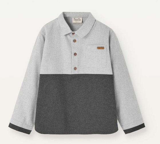 POPELIN CONTRAST SHIRT W/COLLAR (2-8Y)