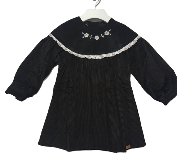 POPELIN CORDUROY EMB YOKE DRESS (2-12Y)