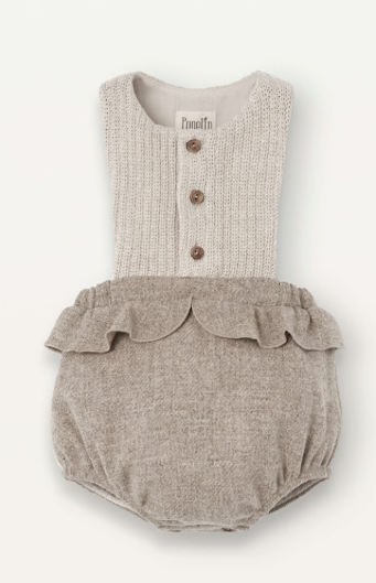 POPELIN KNITTED ROMPER W/BIB (12M-24M)