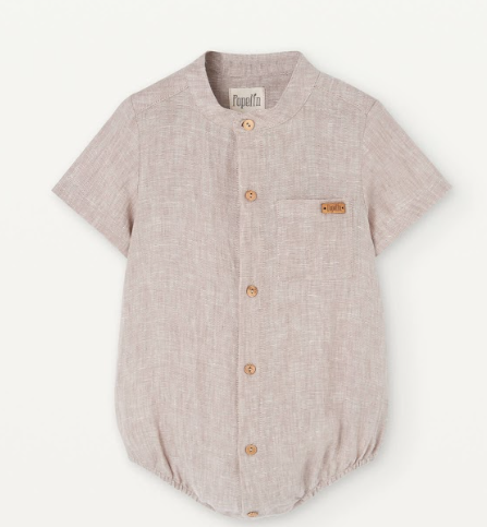 POPELIN LINEN SHIRT STYLE ROMPER (9M-3Y)