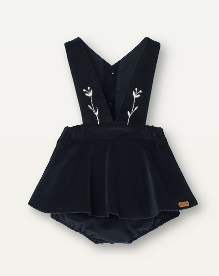 POPELIN VELVET ROMPER W/STRAPS(9M-24M)