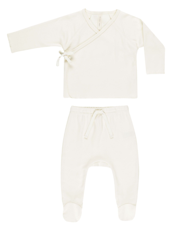Quincy Mae Wrap Top + Footed Pant Set | Ivory main image 1