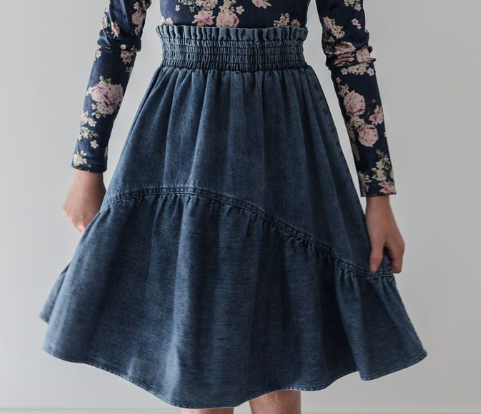 STEPH CHAMBRAY CURVED SEAM SKIRT (4-18Y)