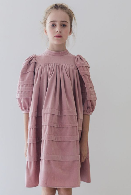 STEPH CORD PLEAT SLEEVE DRESS (3-14Y)