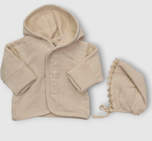 BEBE ORGANIC LUMI CHENILLE JACKET W/BONNET (3M-9M)