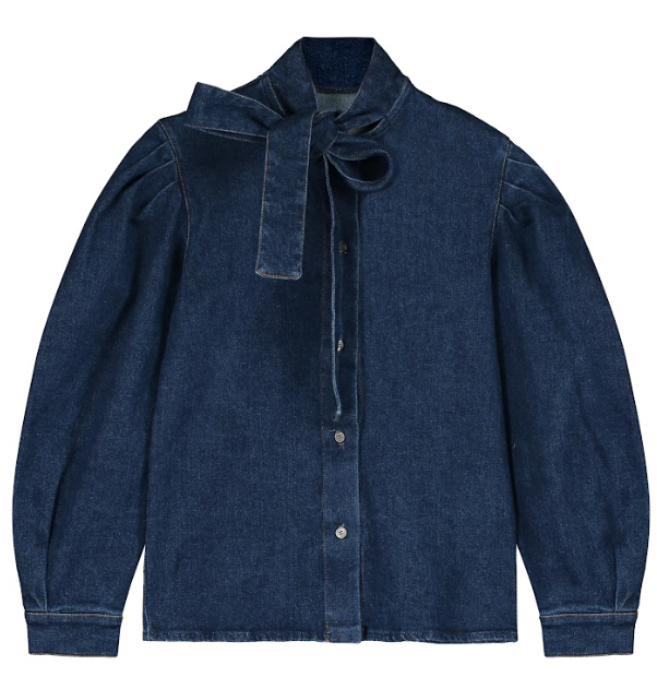 TANGERINE TIE NECK DENIM BLOUSE (12-16Y)