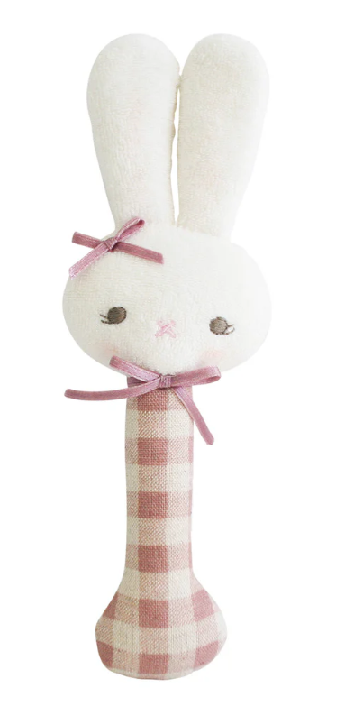 Alimrose Bunny Stick Rattle Black Check Alimrose Bunny Stick Rattle Black Check